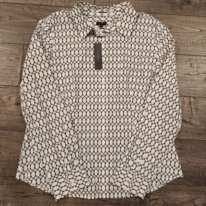 Talbots Women's White Oval Chain Pattern Wrinkle Resistant Size 16 NWT